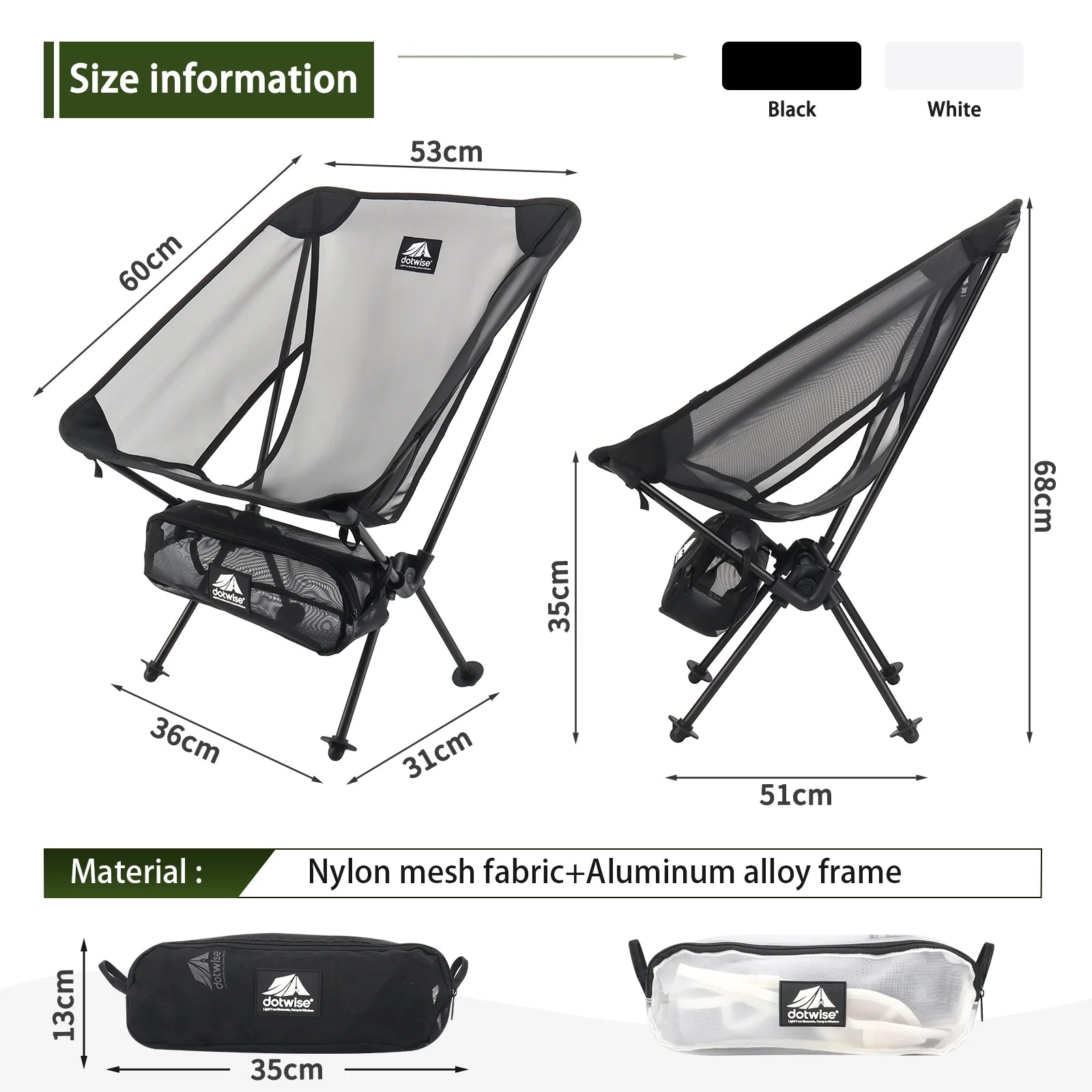 Breathable Mesh Moon Chair – Lightweight 7075 Aluminum Foldable Camping & Fishing Chair with Carry Bag