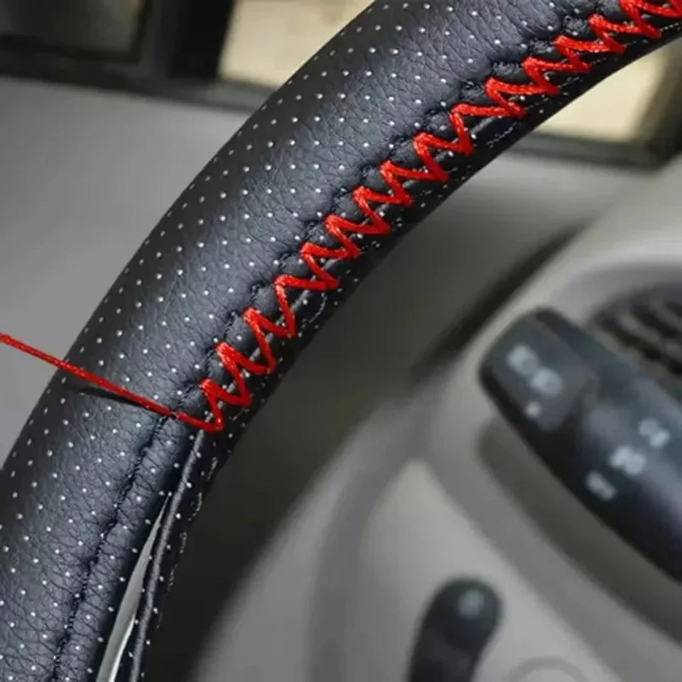Microfiber Leather Steering Wheel Cover with Needle & Braid — Skid-Proof Car Interior, Fits 14–16 in (36–41 cm)