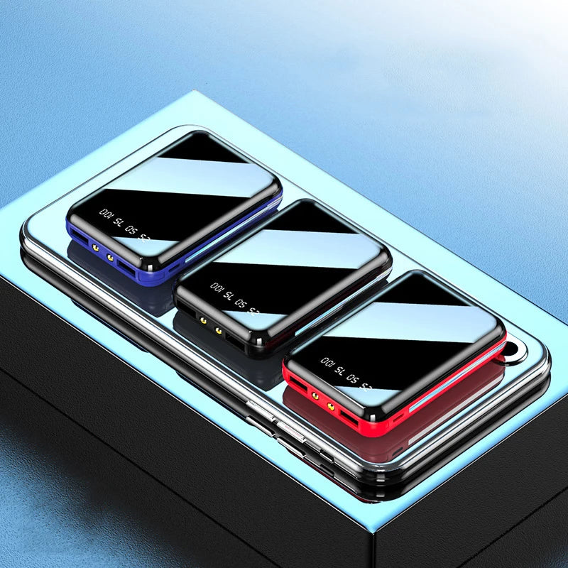 20000mAh Portable Power Bank with LED Mirror Screen, Built-In Cables & Dual USB — External Charger for Smartphones