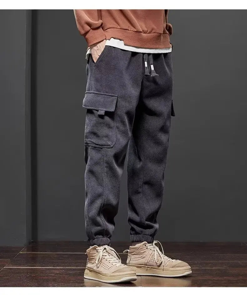Men's Elastic Waist Drawstring Jogger Pants Stretch Straight Harem Cargo Ankle-Length