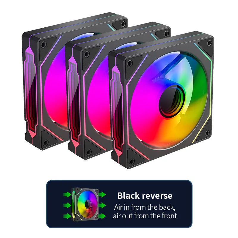 Infinite Mirror ARGB 120mm (4.72 in) PWM PC Case Fan — 5V 3-Pin ARGB & 12V 4-Pin PWM, 800–2000 RPM, Hydro Bearing