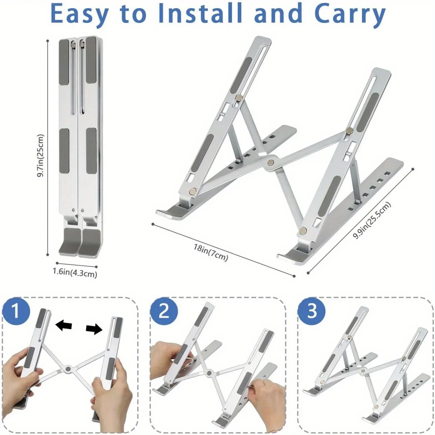 Adjustable Aluminum Laptop Stand – 6-Position Foldable Portable Riser for 8–16-inch (20–41 cm) Laptops with Ventilation & Anti-Slip Pads