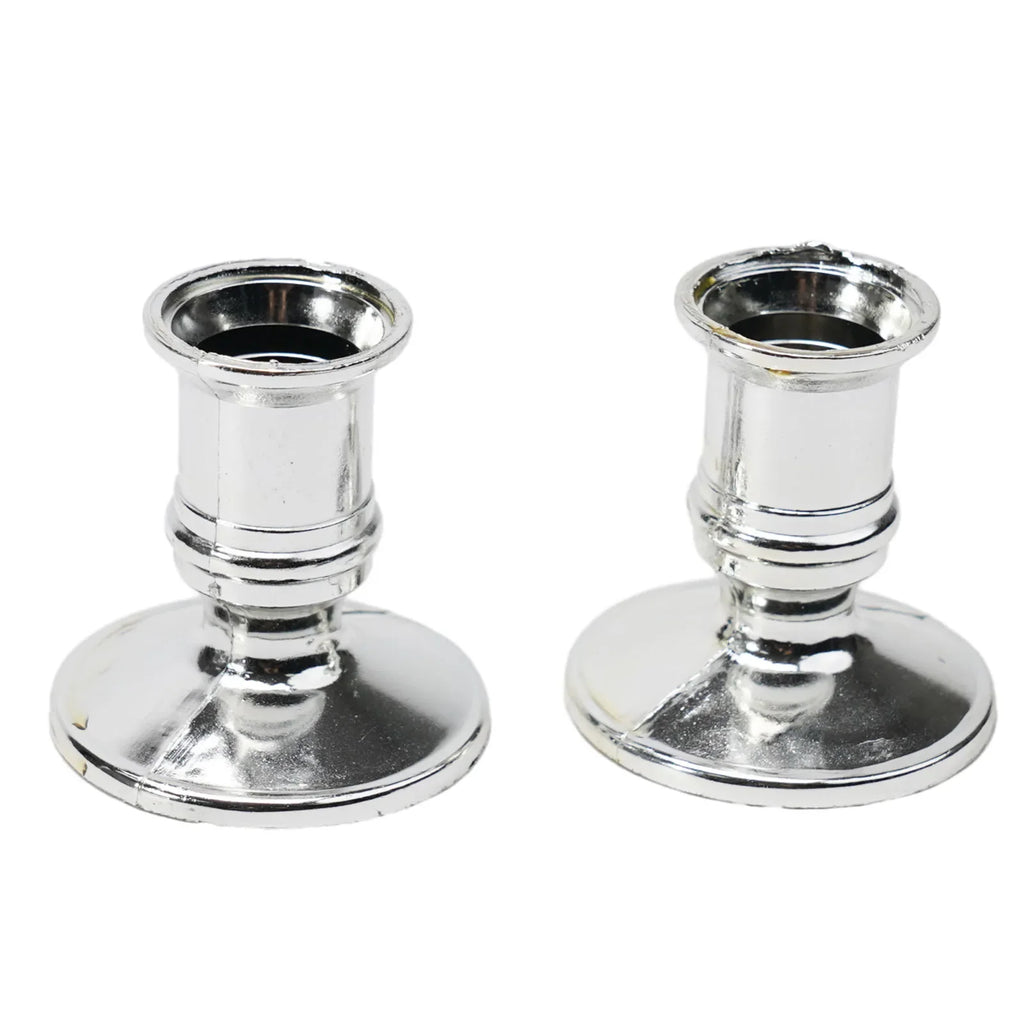 2-Pack Taper Candle Holder Bases – Silver & Gold Plastic Candlestick Stands for Taper/Electric Candles, Wedding & Home Decor