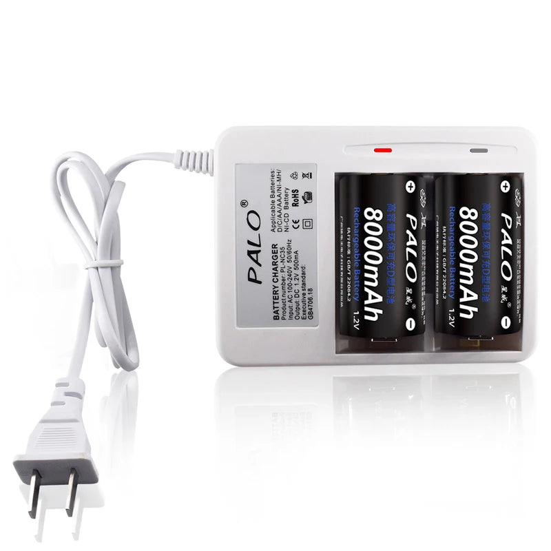 Rechargeable D Size Battery 1.2V Ni-MH 8000mAh 1-8 Pack (LR20/R20)