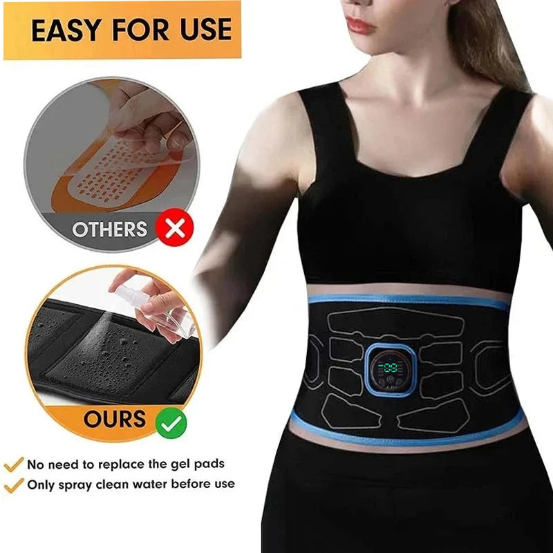 EMS Abdominal Muscle Stimulator Belt — USB Rechargeable, 10 Modes & 30 Intensity Levels, Adjustable 116 cm (45.7 in)