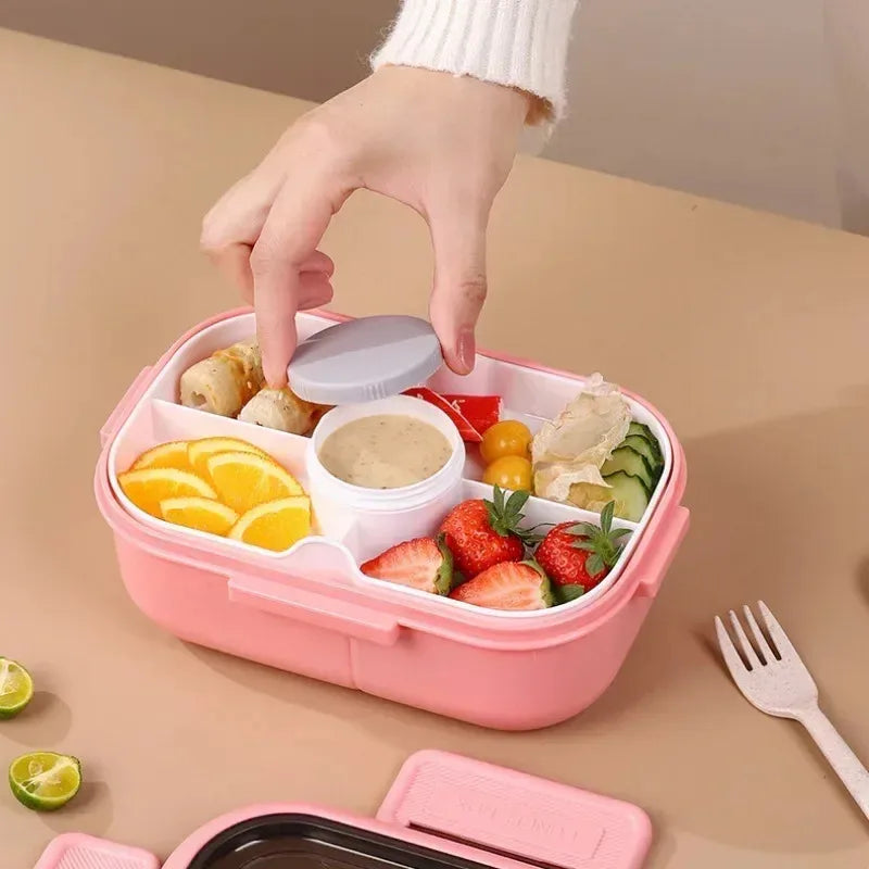 Large Microwave-Safe Lunch Box with Tableware & Leak-Proof Partition 22.5 x 14.5 x 7 cm (8.9 x 5.7 x 2.8 in)