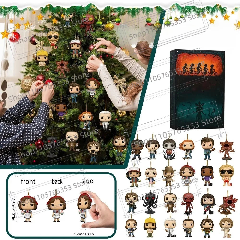 Stranger Christmas Advent Calendar Set – 2D Acrylic Ornament Collectible Fan Bundle for TV Show Fans