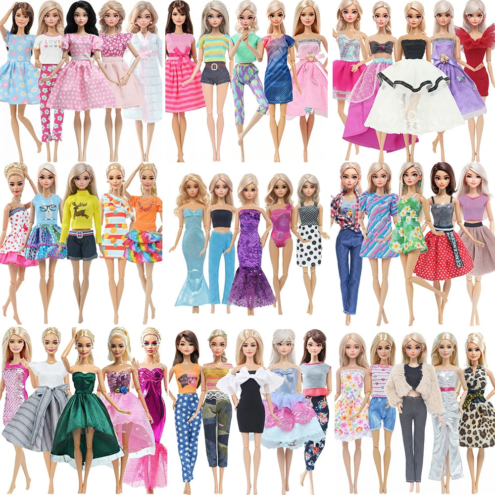 5-Pack Doll Clothes for 11.5–12 in (30 cm) 1/6 Scale Girl Dolls — Dresses, Skirts, Pants & Tops