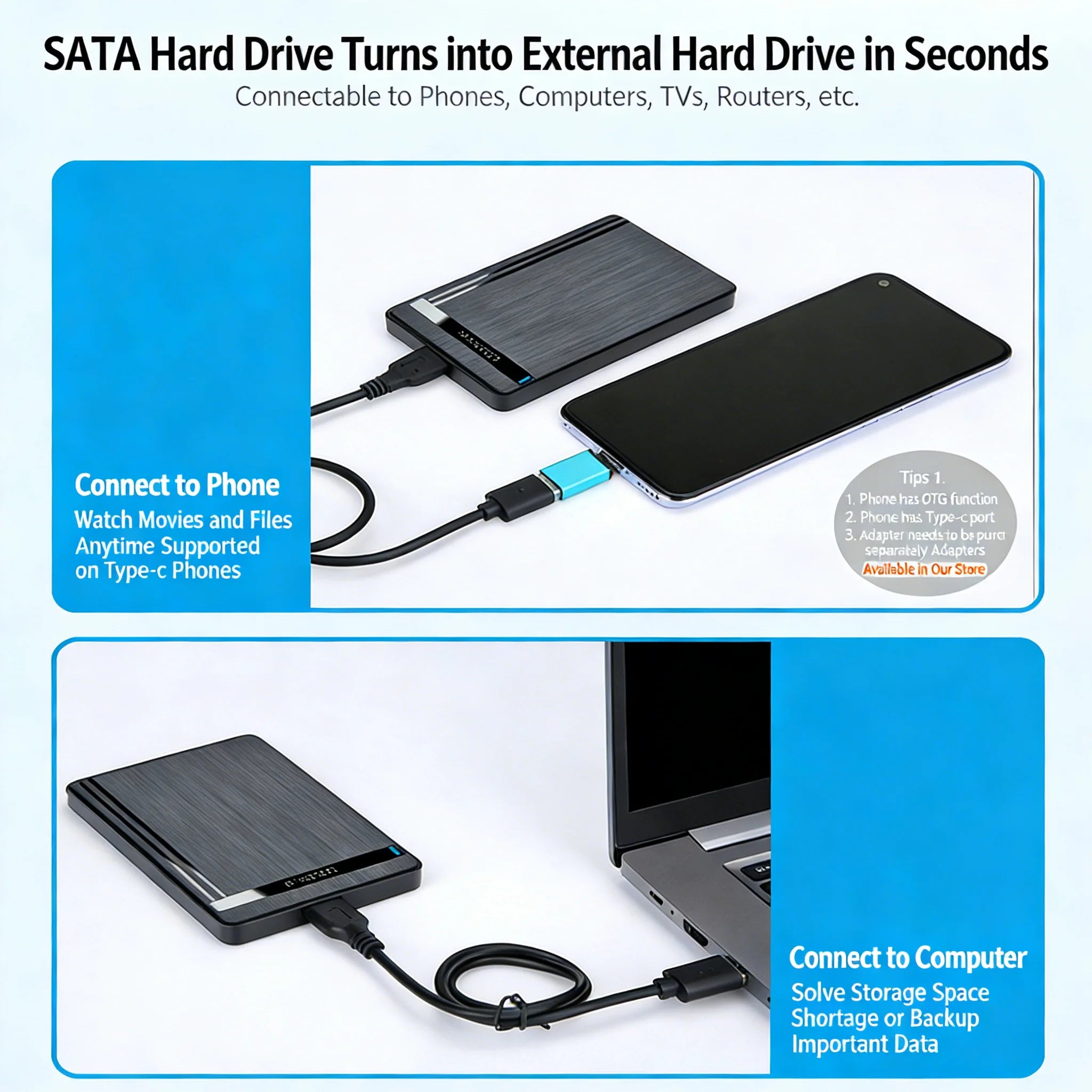 Tool-Free 2.5-Inch (63.5 mm) SATA to USB 3.0 Micro-B External SSD/HDD Enclosure, Plug & Play for Laptop and Desktop