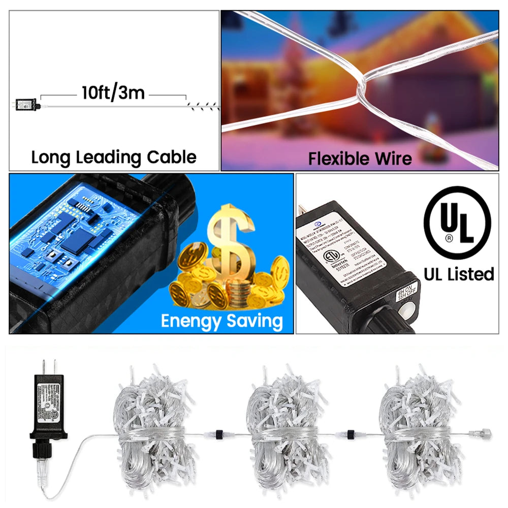 LED Icicle Curtain Lights 20 m (65.6 ft) 864 LED Outdoor Christmas Garland 24V Low-Voltage Waterproof