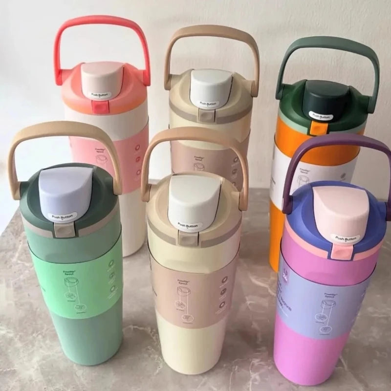 30oz (960ml) Insulated Stainless Steel Water Bottle - Dual Sip Straw & Direct Spout, Leak-Proof with Handle, Fits Car Cup Holders