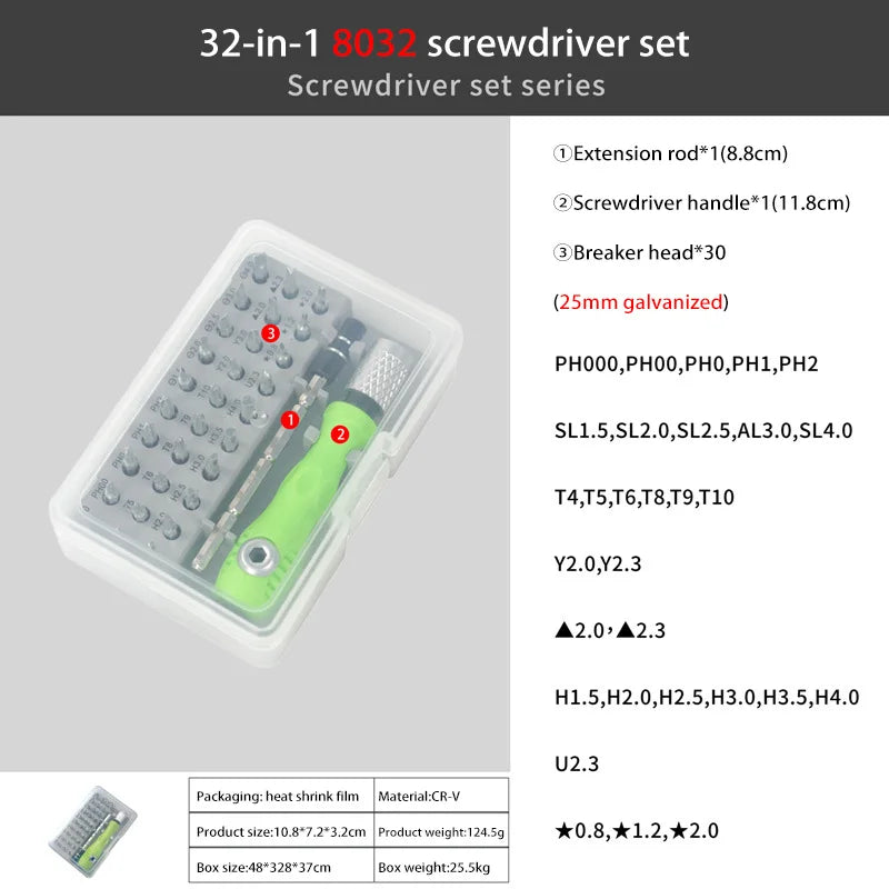 32-in-1 Multi-Function Screwdriver Set — Magnetic Precision Bits & Handle, Titanium Steel Repair Kit with Voltage Tester
