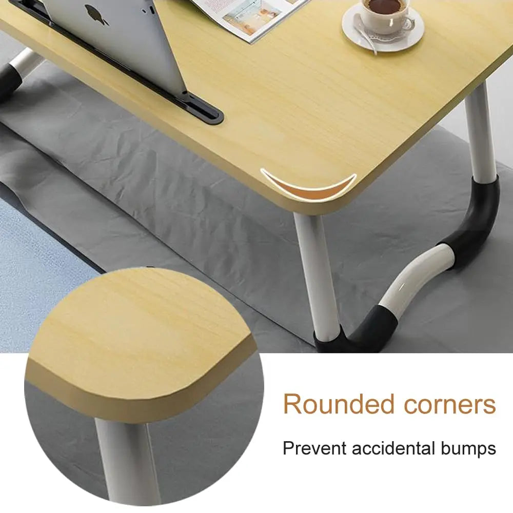Adjustable Laptop Lap Desk 23" (58 cm) Walnut, Portable Bed Tray with Storage, Built-in Cup & Tablet Holder for Couch & Floor