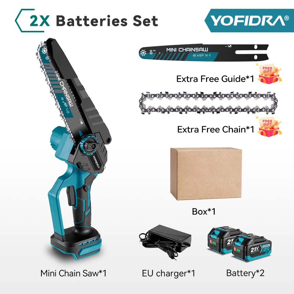 8-Inch (203 mm) Brushless Cordless Electric Chainsaw – 18–21V Lithium Battery Pruning & Woodworking Saw