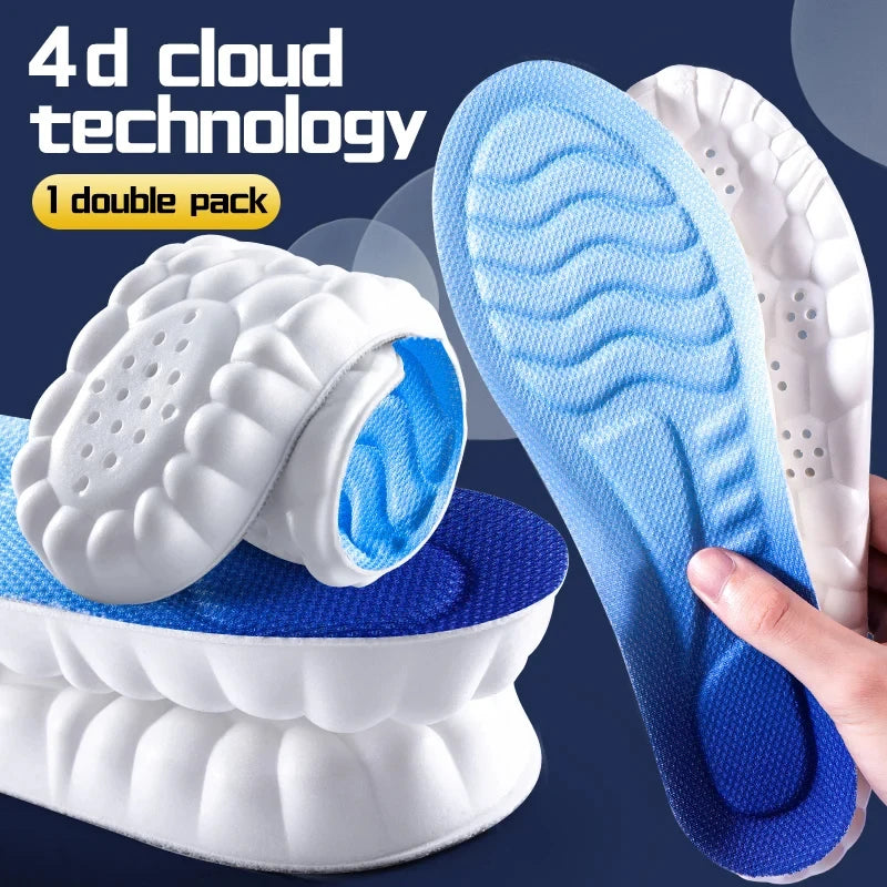 4D Cloud PU Memory Foam Insoles – Breathable Shock-Absorbing Trim-to-Fit Orthopedic Sports & Running Shoe Inserts
