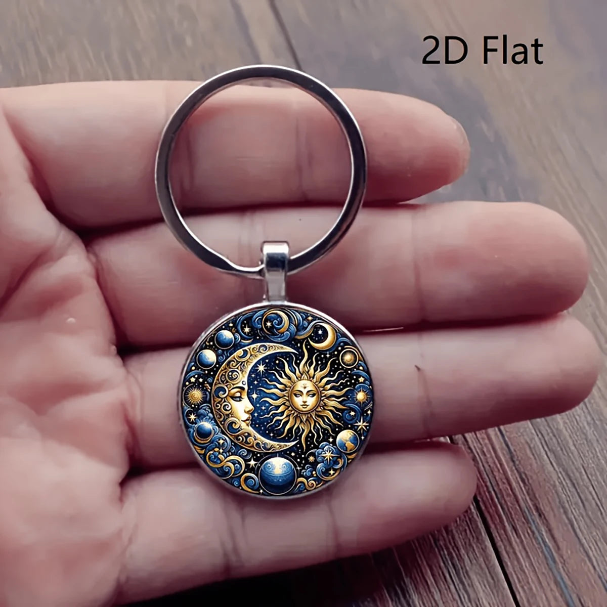 Astro Sun & Vintage Moon Keychains – Celestial Bag & Car Charms, Glass Moon Pendant, Holiday Gift