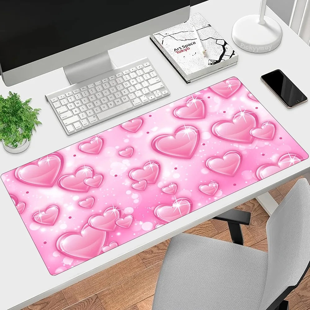 Pink Heart-Shaped Gaming Mouse Pad - Smooth Cloth Surface, Non-Slip Rubber Base, Customizable Desk Mat