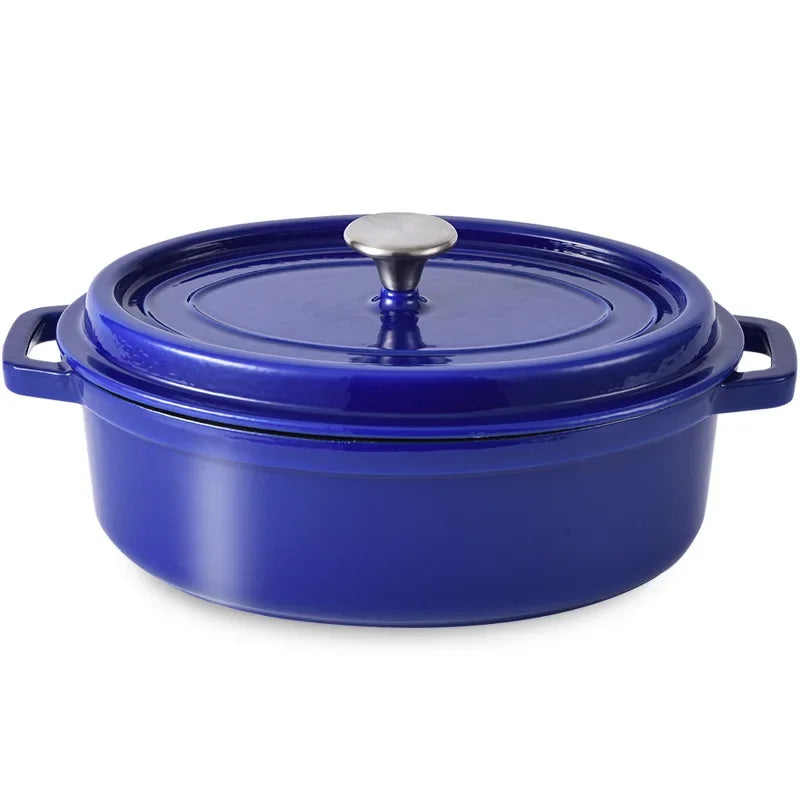 Oval Enamel Cast Iron Dutch Oven 31 cm (12.2 in) with Glass Lid - Nonstick Oval Casserole Pot