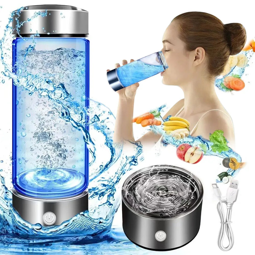 420ml (14.2 fl oz) Portable Hydrogen-Rich Water Bottle USB Electric Hydrogen Generator Antioxidant Water Ionizer