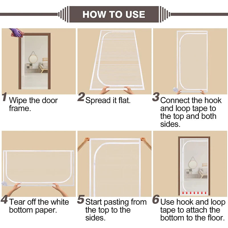 Cat-Resistant Zipper Door Screen - Nano Mesh Pet Door Curtain, Anti-Mosquito & Scratch-Proof, Up/Left Opening