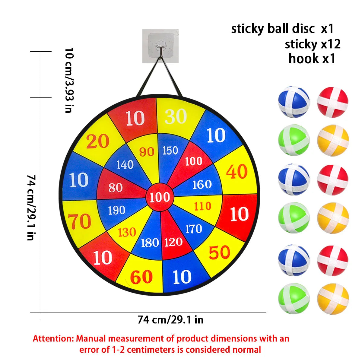 12-Pack Sticky Ball Dart Disc Set – 36 cm (14.2 in) Suction Sticky Balls for Kids, Indoor & Outdoor Party Game, Birthday Gift