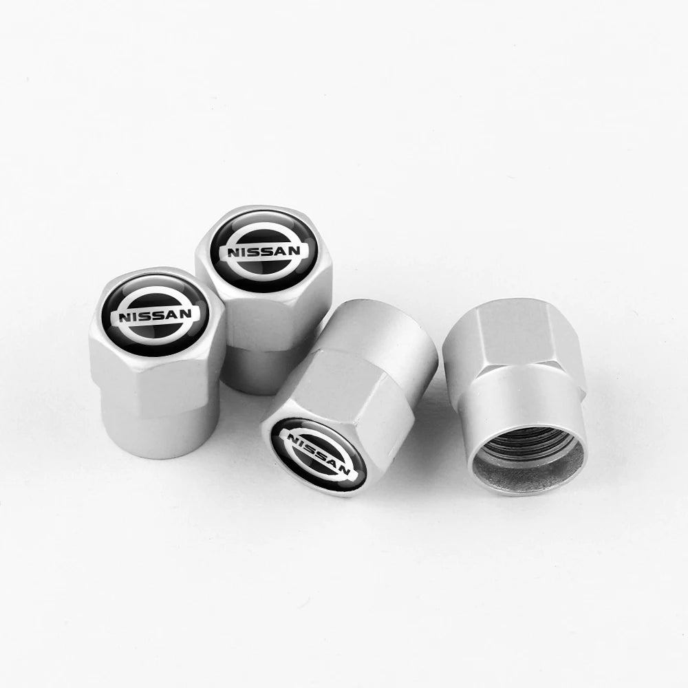 4-Pack Metal Tire Valve Stem Caps – Aluminum Alloy Wheel Valve Covers, Universal Fit (Silver/Black)