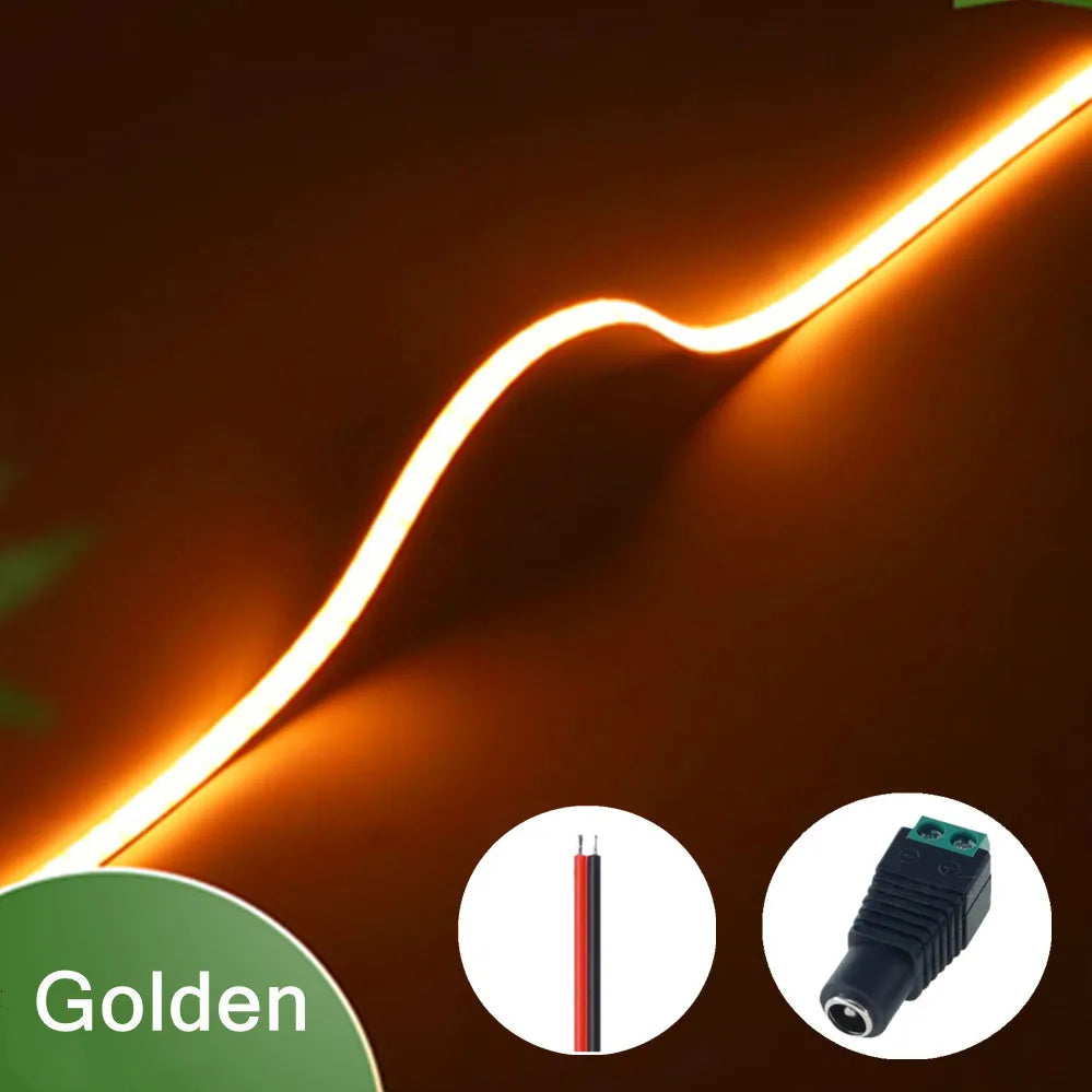 3mm (0.12in) Ultra-Thin COB LED Strip Light 12V – 400 LEDs/m Dimmable High-Density Flexible Tape, 3000K/4000K/6000K & Multicolor