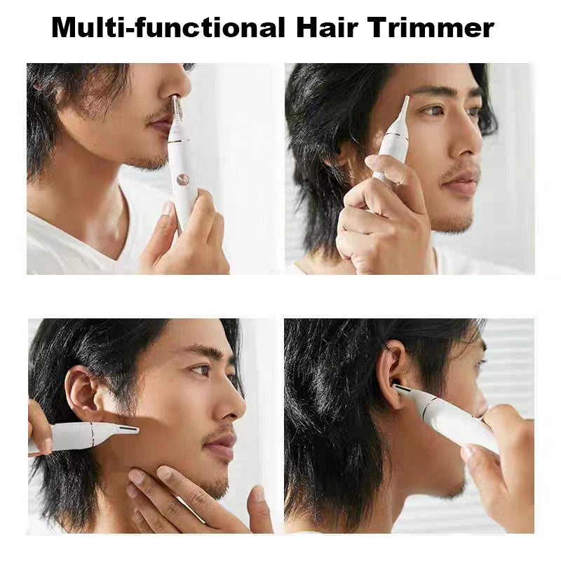 Electric Nose, Ear & Eyebrow Hair Trimmer for Men — Waterproof Battery-Operated Painless Groomer