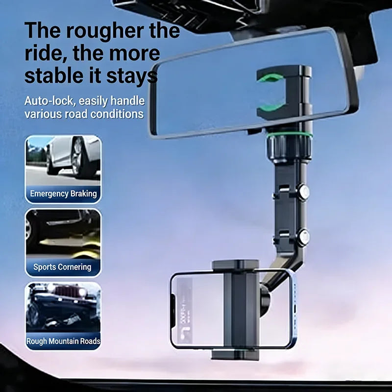 360° Rearview Mirror Car Phone Mount - Universal Clip Holder for Smartphones & GPS