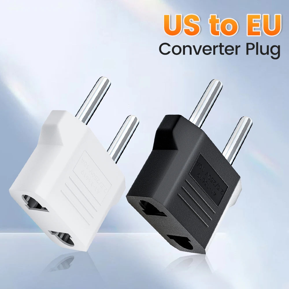 US to EU Travel Plug Adapter — 2-Outlet Non-Grounding Power Converter, 4.8mm / 4.0mm