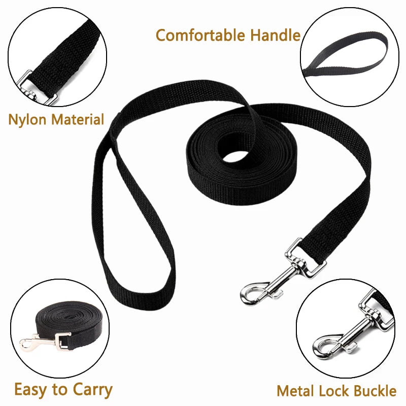 Long Strong Nylon Dog Leash - Training & Walking Lead, 10m/15m/20m (33/49/66 ft) for Small to Large Dogs & Puppies