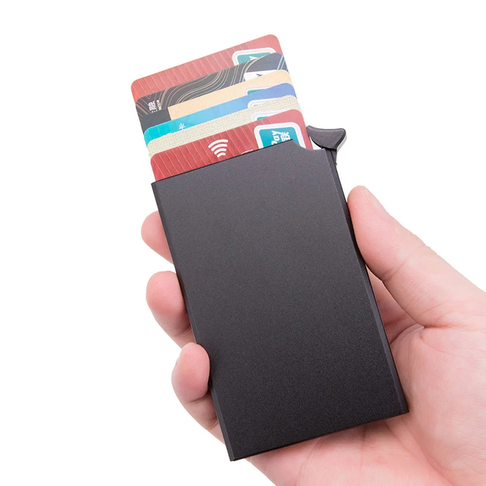 Pop-Up Aluminum Alloy Card Holder - Compact Metal Credit Card & Coin Case, Business Style Unisex