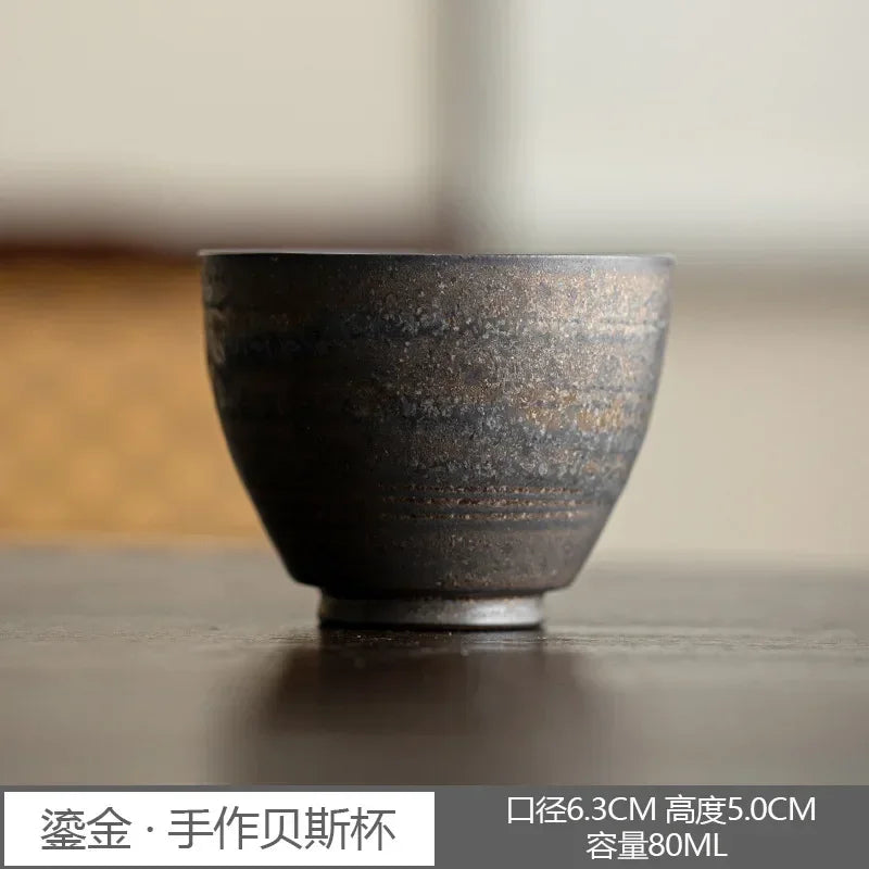 Japanese Style Rough Pottery Espresso & Gongfu Tea Cup Retro Ceramic Mug for Office and Home