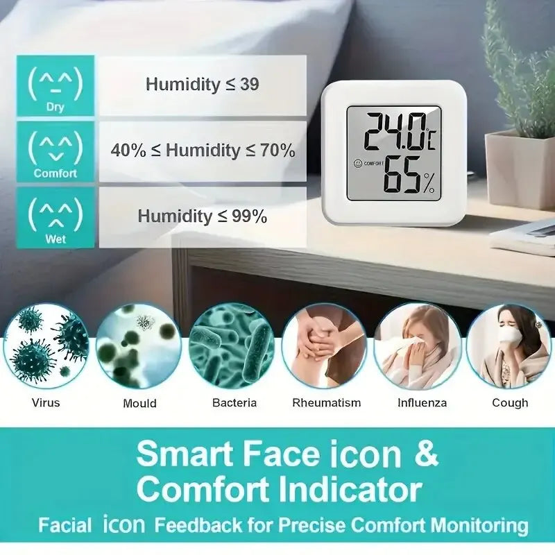 Compact Indoor Thermo-Hygrometer – Portable Digital Temperature & Humidity Monitor for Bedroom and Office