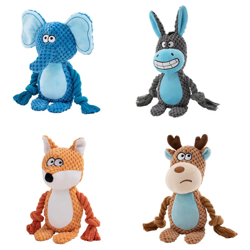 Indestructible Plush Squeaky Dog Chew Toy - Bite-Resistant Puppy Rattle for Small & Medium Dogs (7.5 x 3 in / 19 x 8 cm) - Assorted Animal Designs