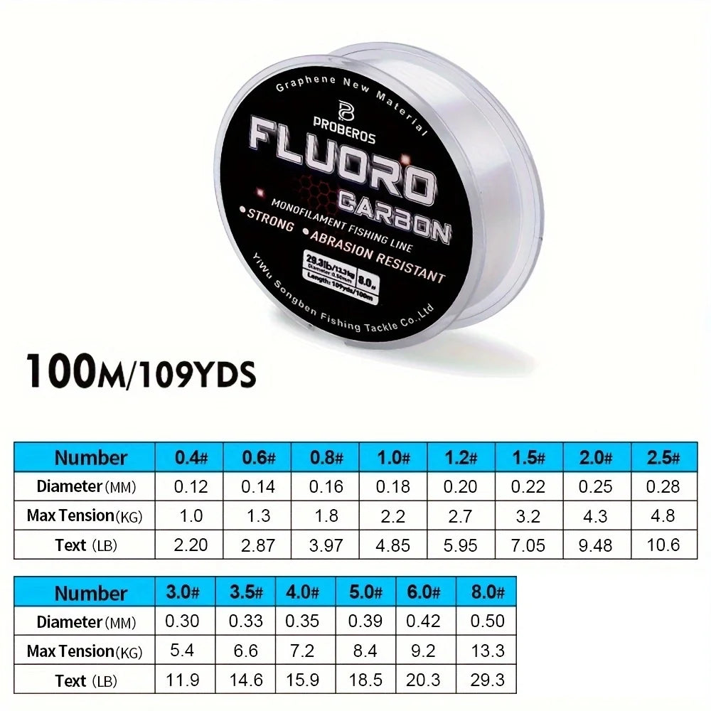 100m (328ft) Fluorocarbon Coated Carbon Fiber Monofilament Fishing Line Leader 2.2–29.3 lb (1–13.3 kg)
