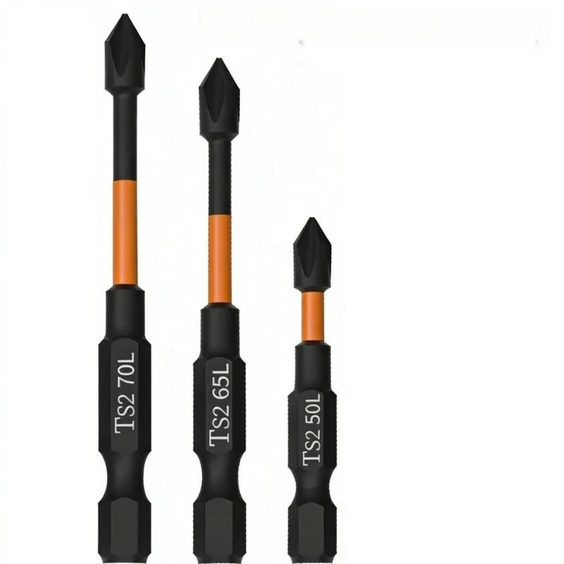 3-Pack S2 Impact Magnetic Phillips (Cross) Screwdriver Bits 50/65/70mm Anti-Slip for Electric Drills