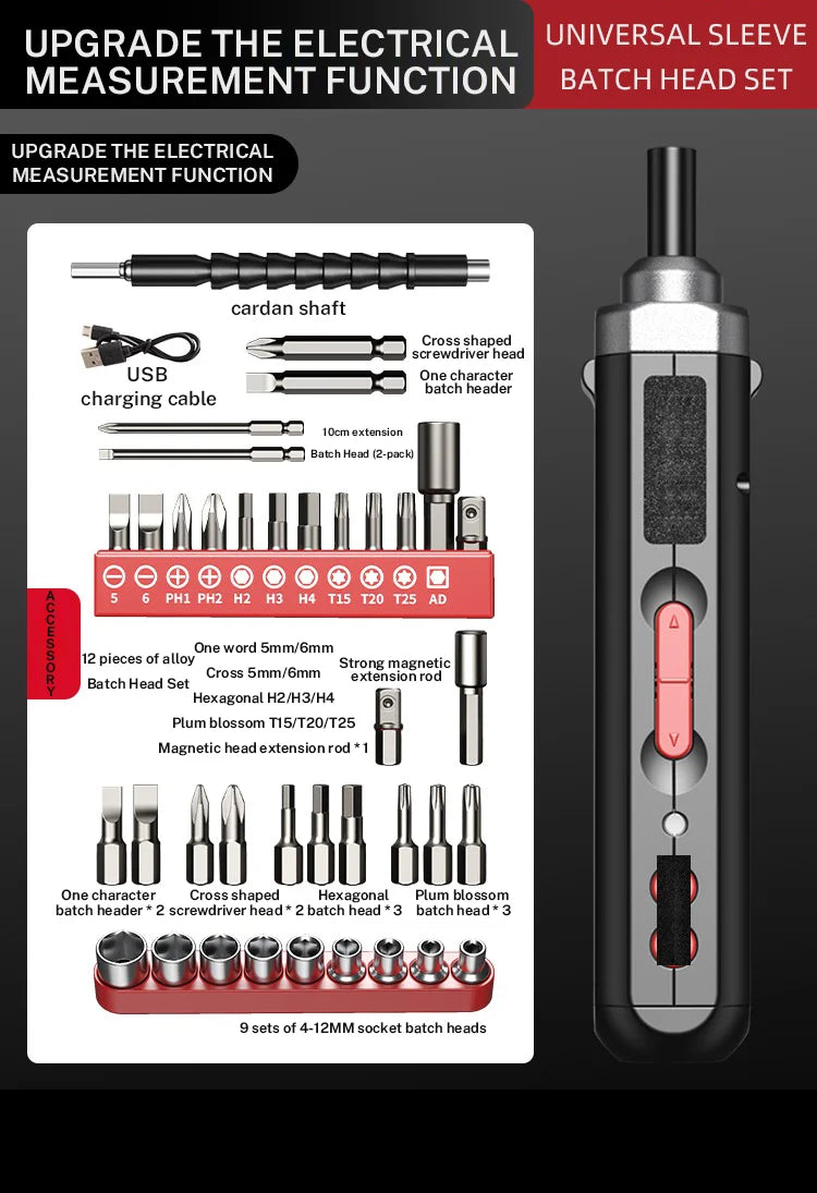 Cordless Electric Screwdriver Set – Rechargeable USB Tool Kit with LED Light for Home Repair