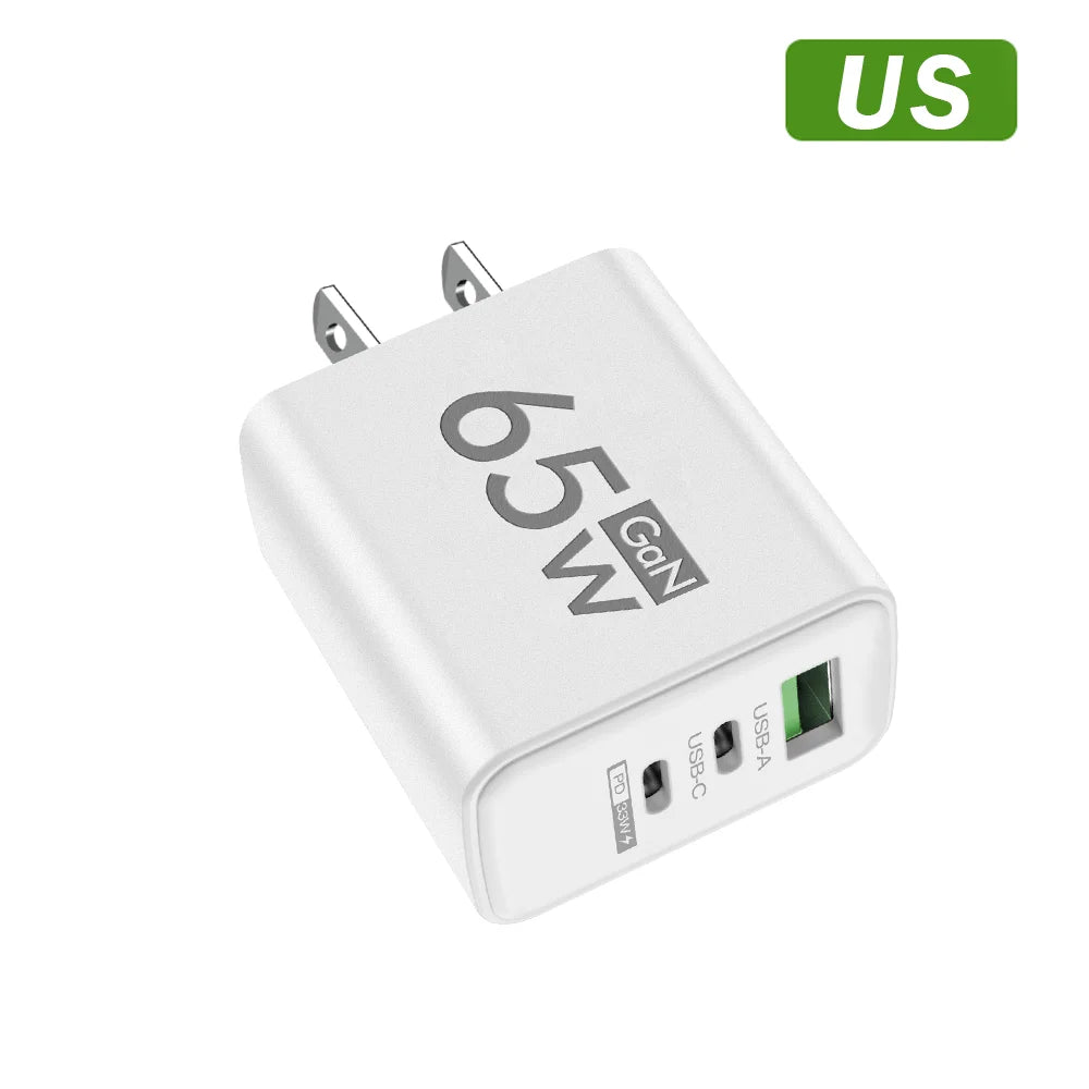 65W GaN USB Fast Charger — Quick Travel Power Adapter for iOS & Android Phones, Tablets & Laptops
