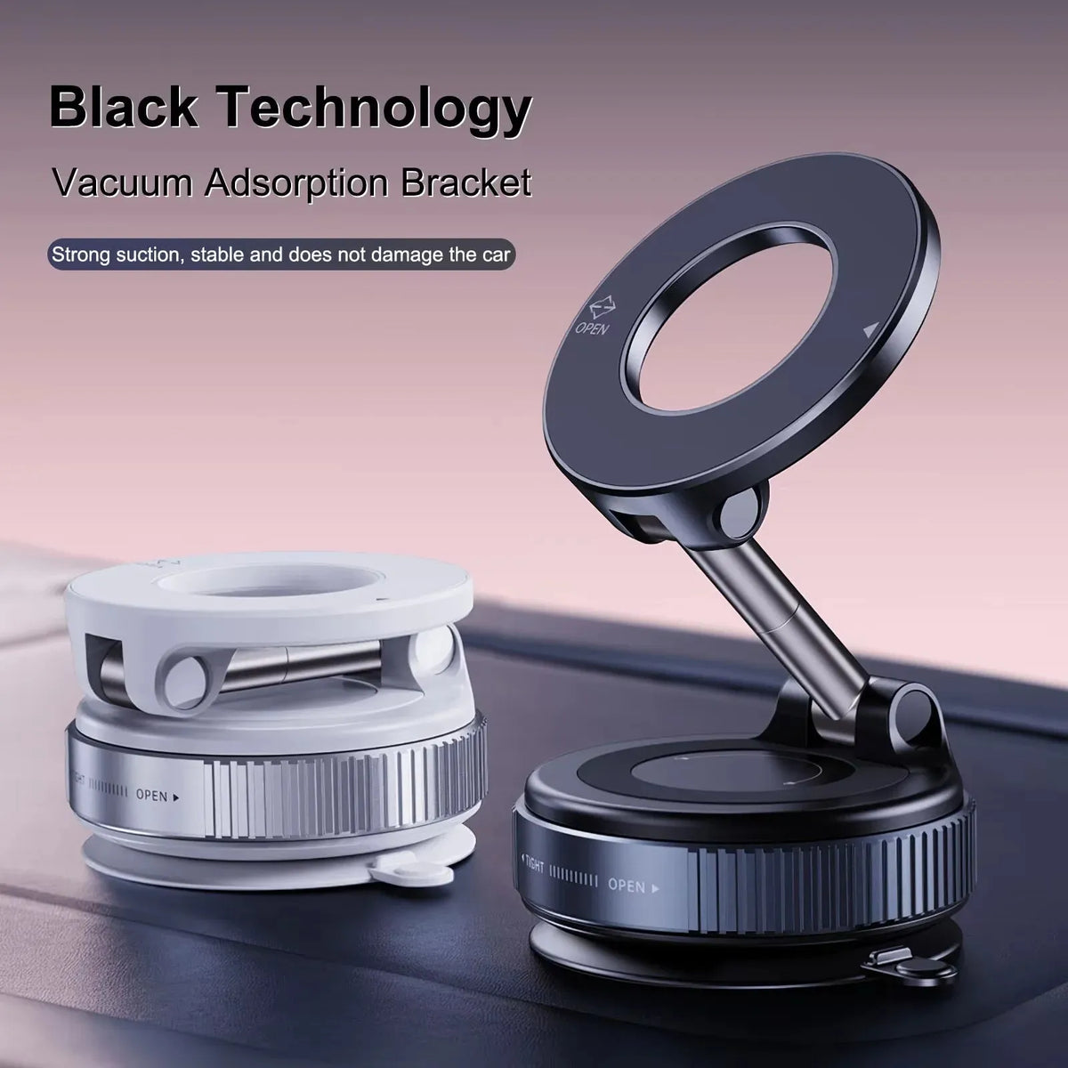 Magnetic Phone Holder with Strong Vacuum Suction — 360° Foldable Mount for Car, Desk & Bathroom — Universal for iPhone & Android