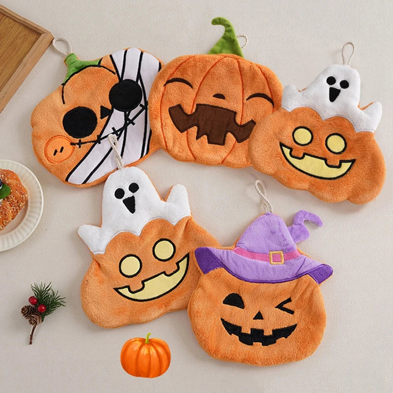 Pumpkin Halloween Hand Towel Super Absorbent Coral Velvet Handkerchief with Hanging Loop