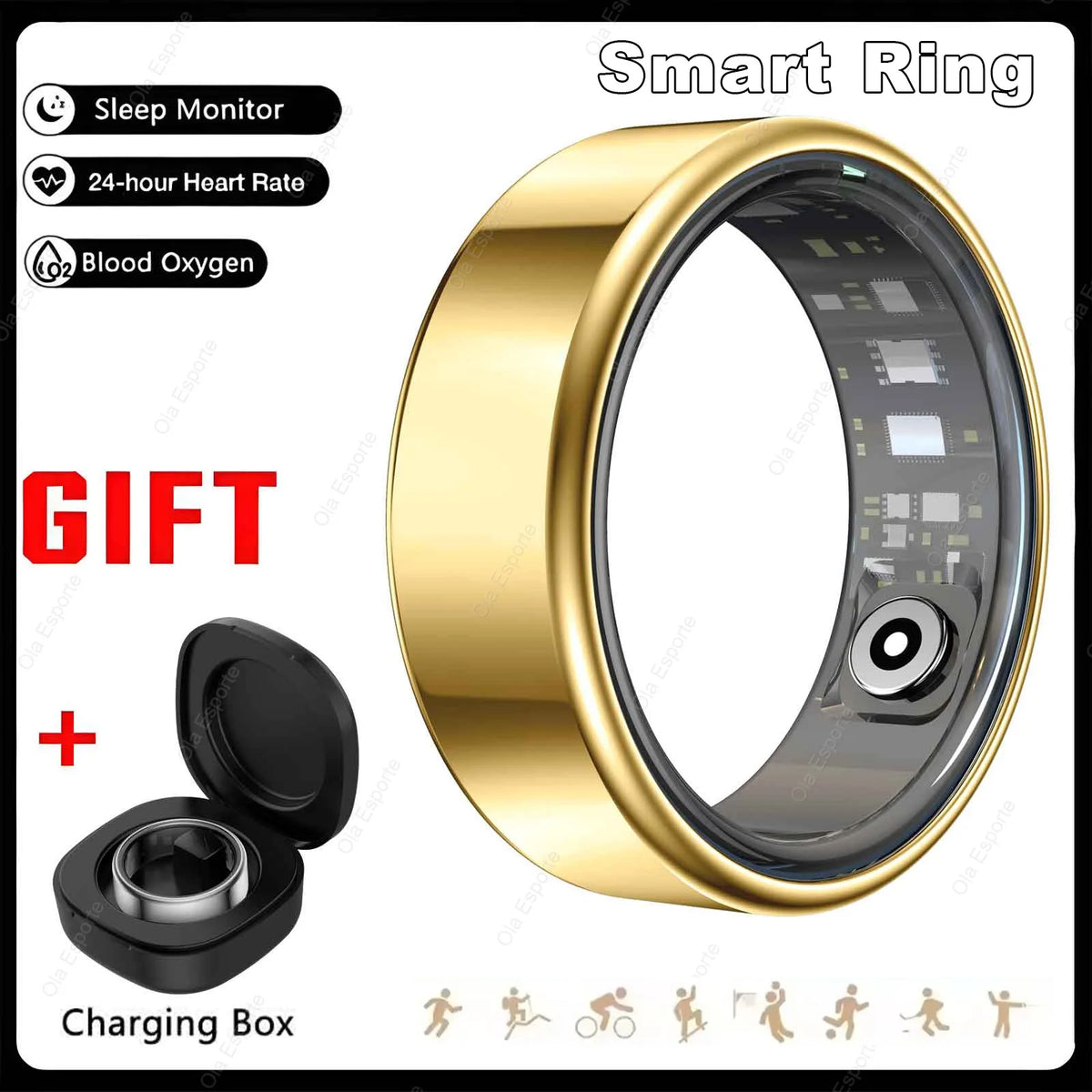 Smart Health Ring — Heart Rate, SpO2 & Skin Temperature Monitor, Sleep & Activity Tracker, 5ATM Waterproof, Bluetooth for Android & iOS — US Sizes 6–14 (16.5–22.3 mm / 0.65–0.88 in)