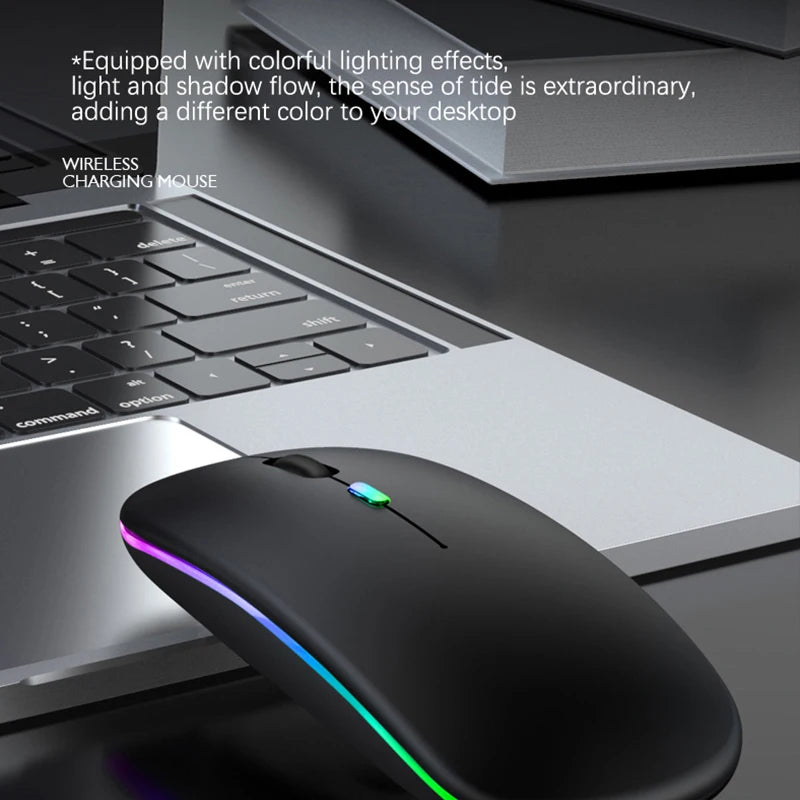 Rechargeable Dual-Mode Wireless Mouse — Bluetooth & 2.4GHz USB Receiver, RGB Backlight, 1600 DPI for Laptop PC MacBook Tablet