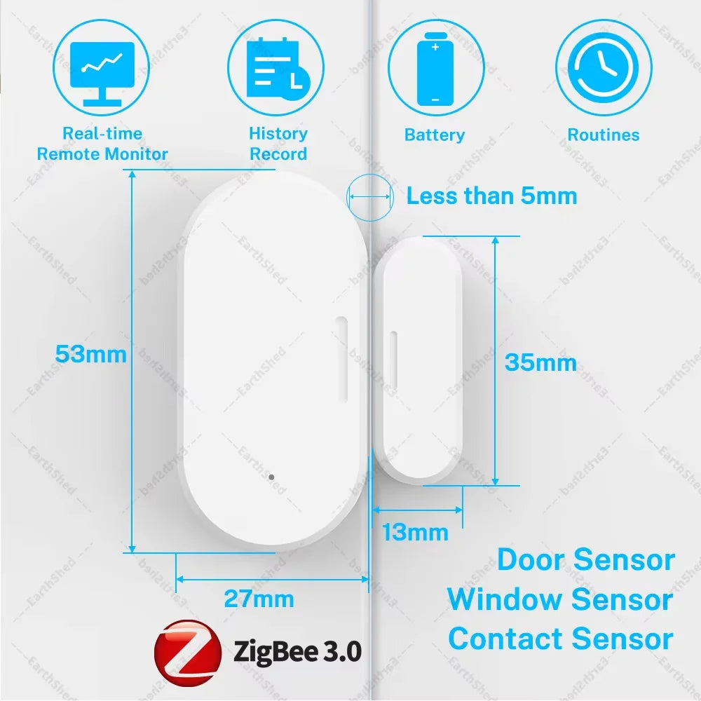 Zigbee 3.0 Door & Window Contact Sensor — Works with Home Assistant ZHA, Zigbee2MQTT, Tuya Smart Life (Zigbee Hub Required)
