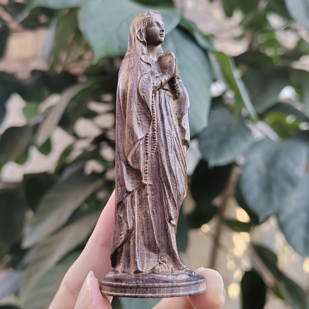 Hand-Carved Wooden Virgin Mary Figurine – Polished Tabletop Statue, Traditional Religious Home Decor & Gift