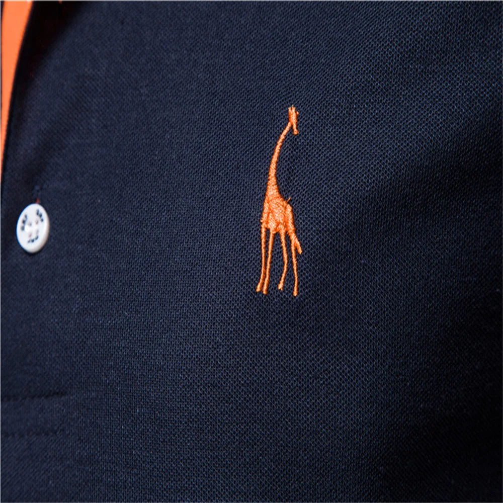 Men's Embroidered Giraffe Polo Shirt - Short Sleeve Cotton-Poly Casual Business Summer Polo