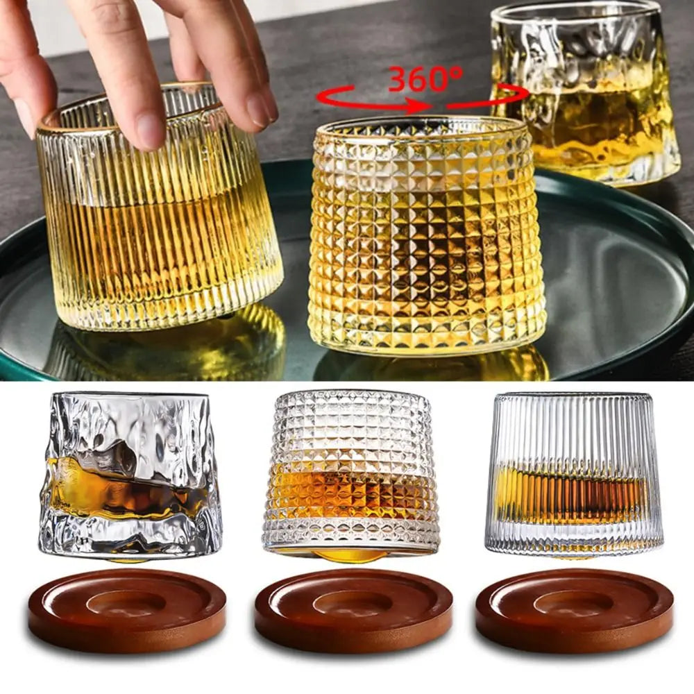 Rotating Whiskey Glass with Base – 360° Spinning Crystal Rum & Cocktail Glass, 160ml (5.4 fl oz)