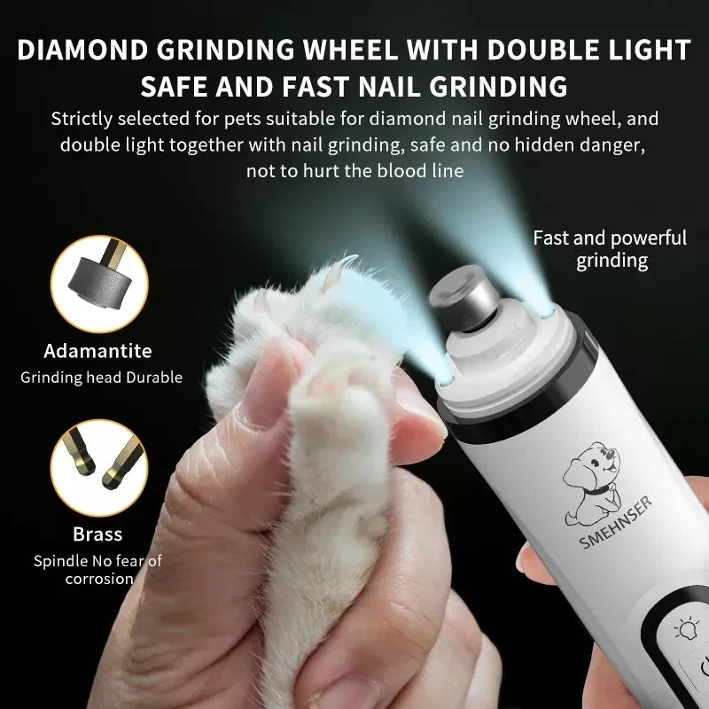 USB Rechargeable Pet Nail Grinder with LED Light - Quiet Dog & Cat Nail Trimmer