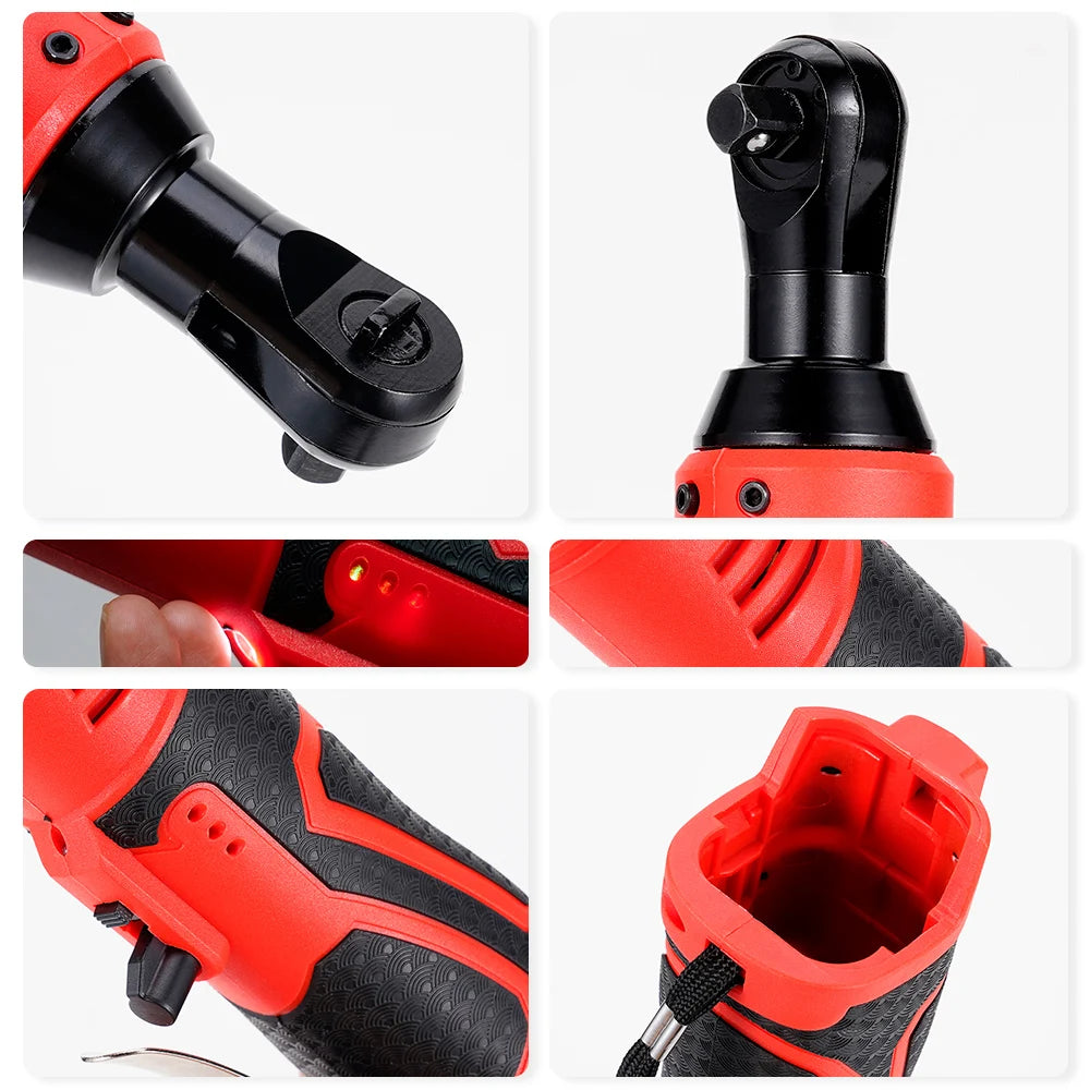 Cordless 3/8 in (9.5 mm) Right-Angle Ratchet Wrench — 18V Rechargeable, 65 N·m Torque for Car Repair