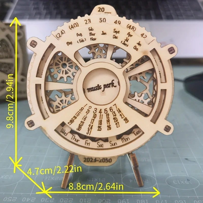 3D Wooden Perpetual Calendar DIY Puzzle Kit – Mechanical Gear Model for Teens & Adults